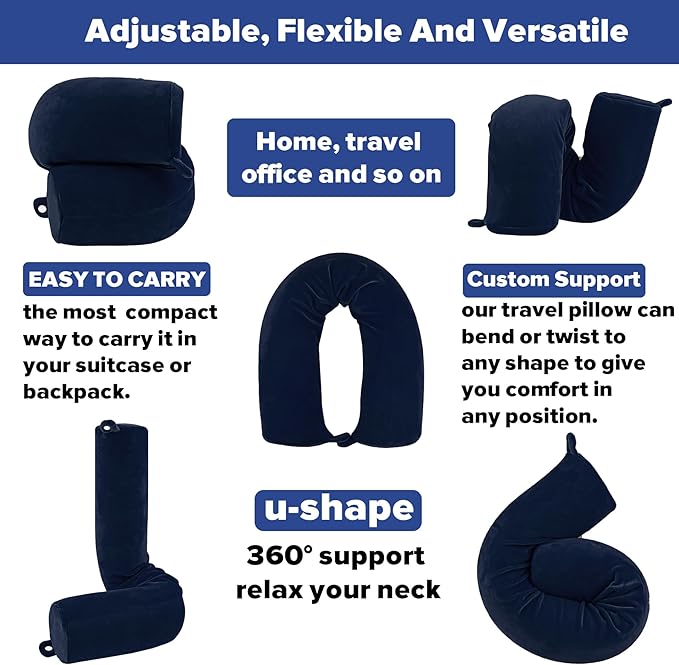 Twist Memory Foam Travel Pillow for Neck, Chin, Lumbar and Leg Support-for Travling on Airplane, Train, Bus or at Home-Adjustable, Bendable Roll Pillow with Washable Soft Cover
