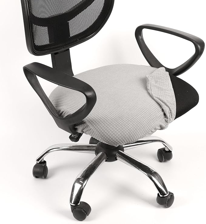 Melaluxe Stretch Jacquard Office Chair Cover, Removable Washable Desk Chair Cover Rotating Chair Seat Slipcover, Light Gray