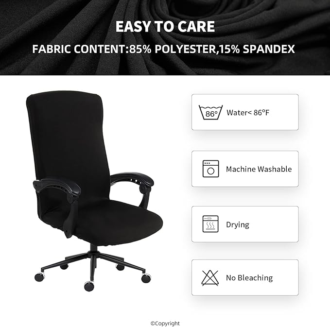 DIVA EN CAMINO DEC Water Resistant Office Chair Cover with Zipper, Stretch Slipcover for High Back Chair, Black