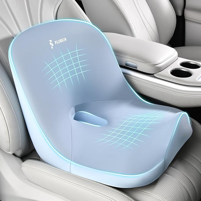 Car Seat Cushion and Lumbar Support Pillow, Larger Memory Foam Seat Cushion, Ergonomic L-Shaped Design Cushion for Back Pain Relief, Non-Slip Driving Cushion for Car, Office, Truck, Gifts for Mom-Blue
