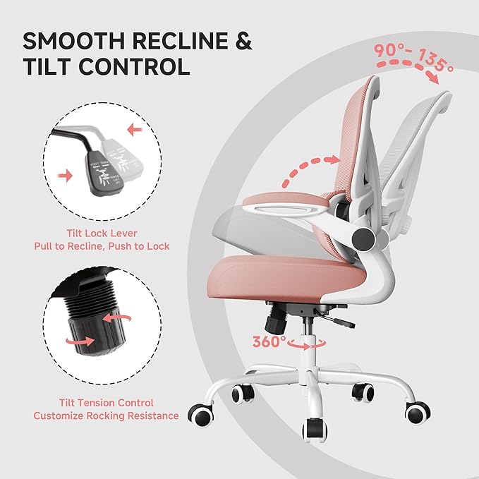 Mesh Office Chair, 330LBS Ergonomic Desk Chair with Adjustable Lumbar Support, Executive Computer Chairs for Home Office, Pink