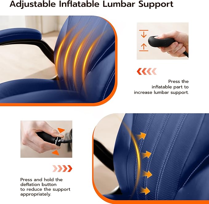 Ylzyxal Office Desk Chair, Ergonomic Computer Chair with Padded Flip-Up Arms and Adjustable Lumbar Support, PU Leather Executive Chair with Tilt Lock and 360° Swivel Rolling Wheels for Work, Study