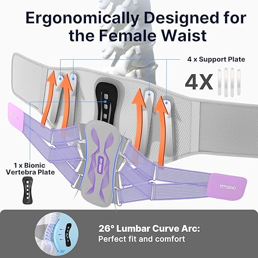 Fit Geno Back Brace for Women Lower Back Pain Relief: Adjustable Support with Ergonomic Lumbar Pad for Herniated Disc Sciatica and Lumbar Strain - Breathable Design (XS/S)