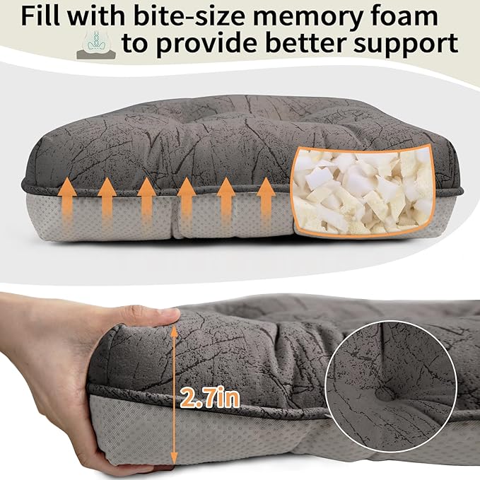 Marble Pattern 3" Chair Cushion for Dining Chair, Filling Bite-Size Memory Foam U-Shaped Seat Cushions for Kitchen Chairs, Non-Slip Indoor Chair Pad with Ties, 1 PCS, Brown