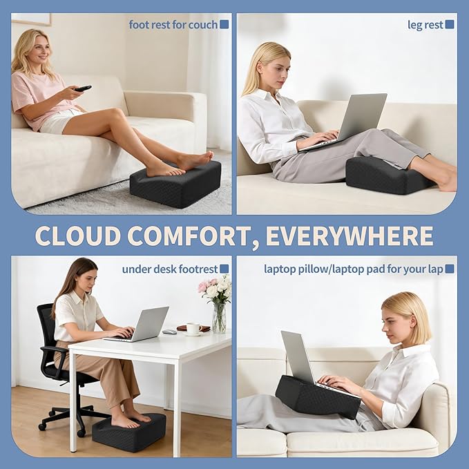 Ergonomic Foot Rest for Under Desk at Work – 15° Tilt Angle Under Desk Footrest with High-Resilience Foam, Velvet Top & Non-Slip Base, Comfortable Foot Stool for Office Chair and Home, Black