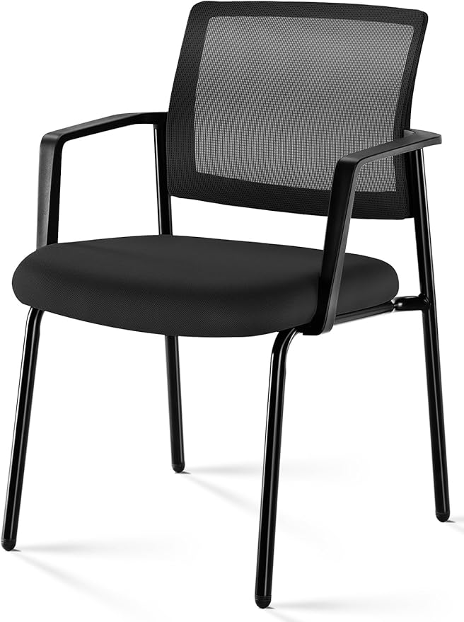 Sweetcrispy Stackable Mesh Guest Visitor Reception Chairs - Ergonomic Lumbar Support for Waiting Conference Meeting Room, Office School Lobby and Church, Space Saving, Black