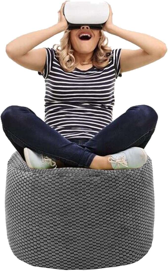 Poofieotto Unstuffed Pouf Ottoman Cover Handmade Footstool Ottoman Storage Solution Floor Pouf Footrest Cushion 20Diameterx12Height Inches for Living Room Wedding Dark Gray