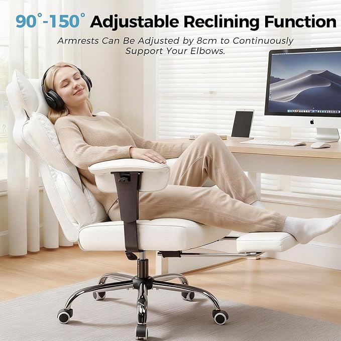 COMHOMA Desk Office Chair Big and Tall Office Chairs Ergonomic Gaming Chairs with Wide Seat Leather High Back Chair with Foot Rest Adjustable Armrests Pocket Spring Lumbar Support