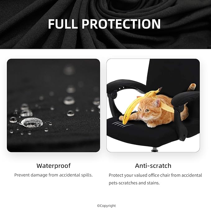 Computer Office Chair Cover with Armrest Covers Water Resistant Durable Zipper Universal Washable Removable Spandex Rotating Boss Chair Slipcovers Anti-dust Soft Desk Chair Seat Protector
