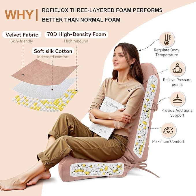 Rocking Chair Cushion - Velvet Fabric, High-Density Sponge, Durable Comfort Non-Slip Bottom Tufted Seat Pads with Ties, Velvet︱Dirty Pink, 44x19x4 inch