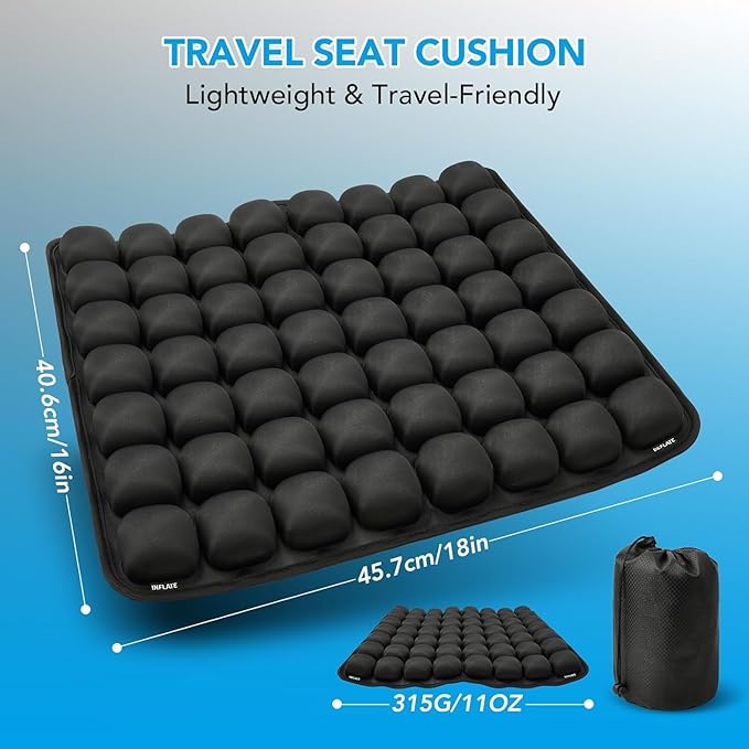 Inflatable Wheelchair Cushion for Pressure Relief - Self-Inflating Seat Pad for Mobility Scooter, Office Chair & Airplane Travel - Portable Cushion for Sciatica & Tailbone Pain Relief (No Pump Needed)