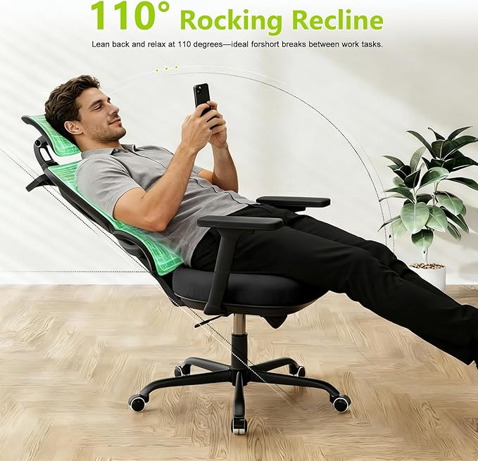 Ergonomic Office Chair Mesh Desk Chair with Lumbar Support and Headrest, High Back Computer Chair with Armrest and Tilt Lock, Home Office Desk Chairs for Men Women