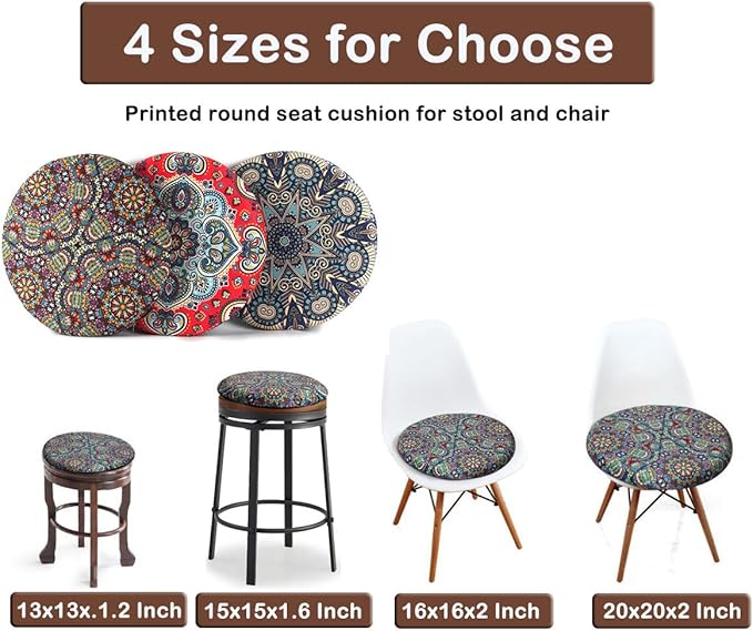 Sigmat Memory Foam Seat Cushion Anti-Slip Soft Round Stool Cushion Chair Pad 15 Inch Geometric