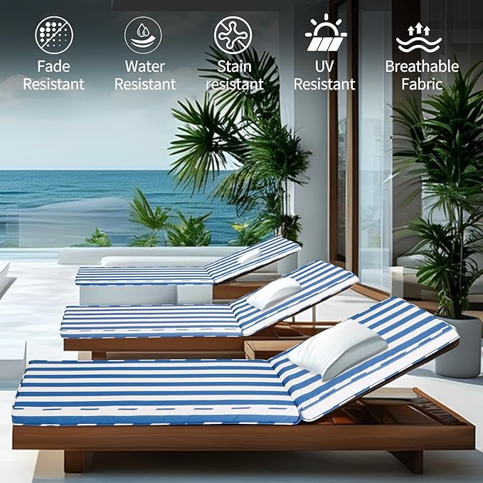 Outdoor Chaise Lounge Cushions for Patio, 72"x22"x3" Lounge Chair Cushions, Waterproof Replacement Seat Cushions for Outdoor Furniture