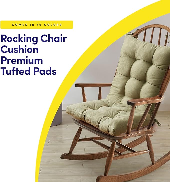 Rocking Chair Cushion Premium Pads Non Skid Slip Backed Set of Upper and Lower with Ties