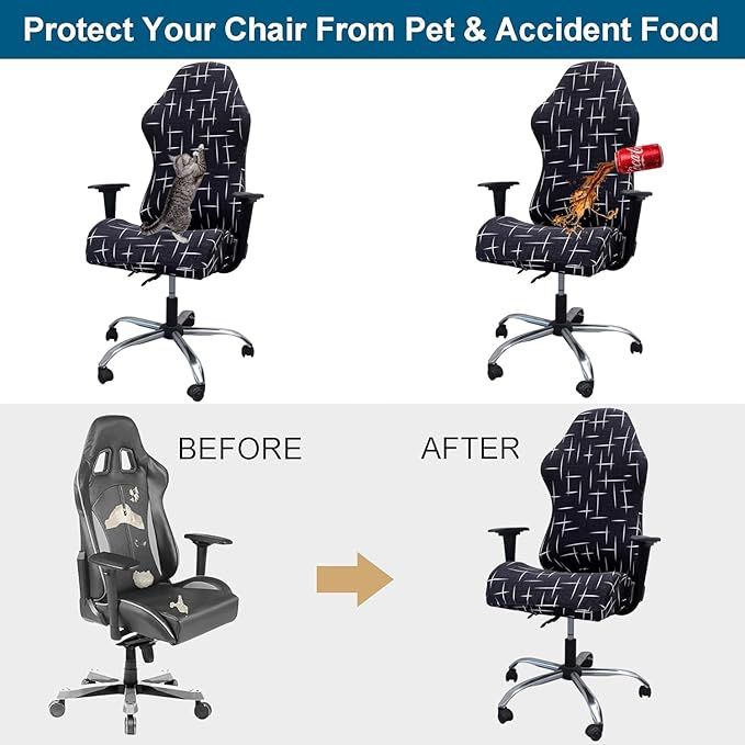WOMACO Gaming Chair Slipcover Stretch Seat Chair Cover for Leather Computer Reclining Racing Ruffled Gamer Chair Protector (Dark Gray Floral, One-Size)