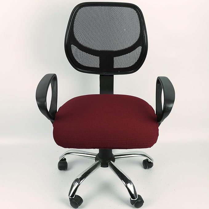 Melaluxe Stretch Jacquard Office Chair Cover, Removable Washable Desk Chair Cover Rotating Chair Seat Slipcover, Wine Red