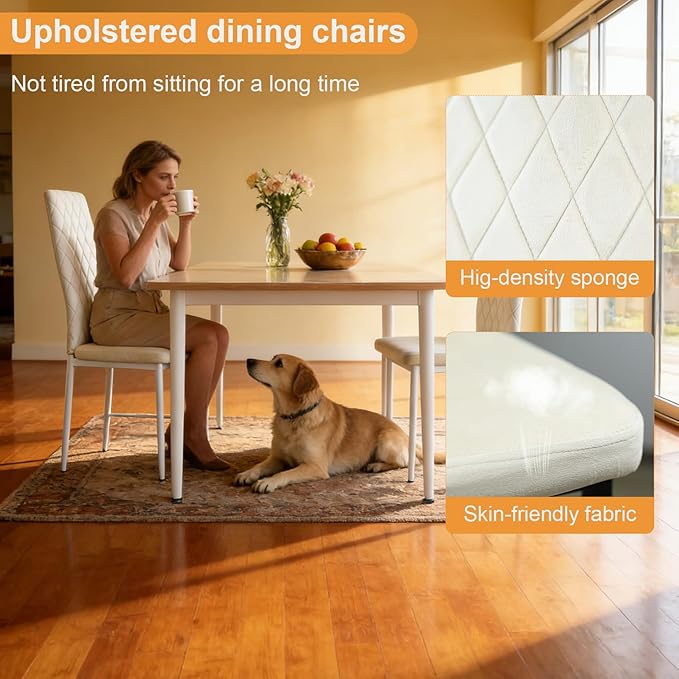 Lightdot Dining Chairs Set of 2, Moden Kitchen Table Chairs with Mental Legs and Padded Seat for Dining Room/Kitchen/Living Room/Restaurant, Beige