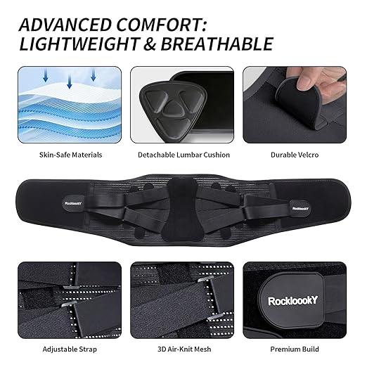 Lower Back Brace for Women Men, Adjustable Lumbar Support with 3D Pad, Breathable Ergonomic Support Belt with Metal Stays for Work, Lifting, Drive, Black,Size M,Waist 31"-38"