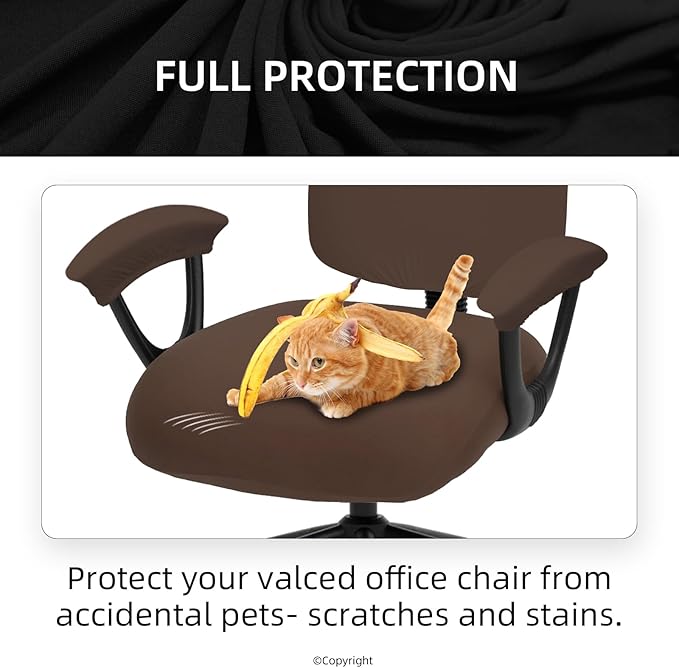 Super Stretchable Split Office Chair Seat Covers & Armrest Covers - Universal Spandex Computer Chair Slipcover - 180GSM Rotating Backrest Coverings Cushion Protectors for Dogs, Cats, Pets (Mocha)