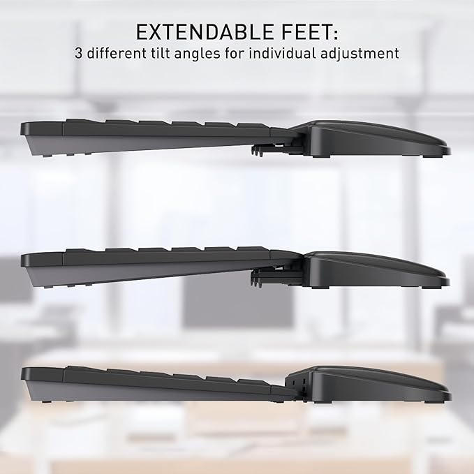 CHERRY PALMREST Ergo, Extra-Wide Ergonomic Wrist Rest, Compatible with Any Keyboard, Extendable Feet, 3 Different Tilt Angles, Comfortable, Non-Slip Bottom, Black