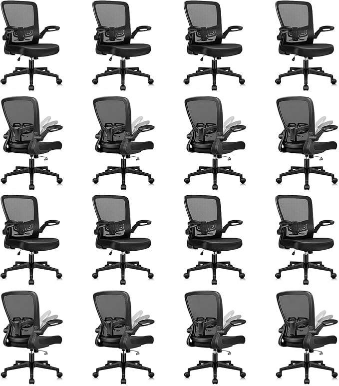 KLASIKA Desk Chairs with Wheels, Ergonomic Mesh Office Chair Adjustable Height and Swivel Lumbar Support Home Office Chair with Flip Up Armrests, Set of 16