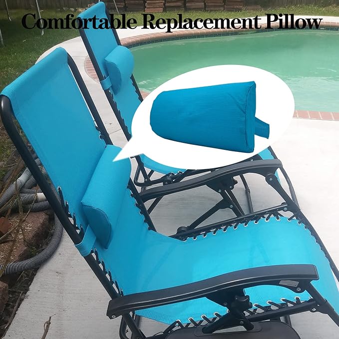 Zero Gravity Chair Set of 2 Replacement Pillow Headrest with Elastic Band, Universal Soft Removable Padded Cushion Head Pillow for Zero Gravity Lounge Chair, Folding Patio Lawn Recliner Chair