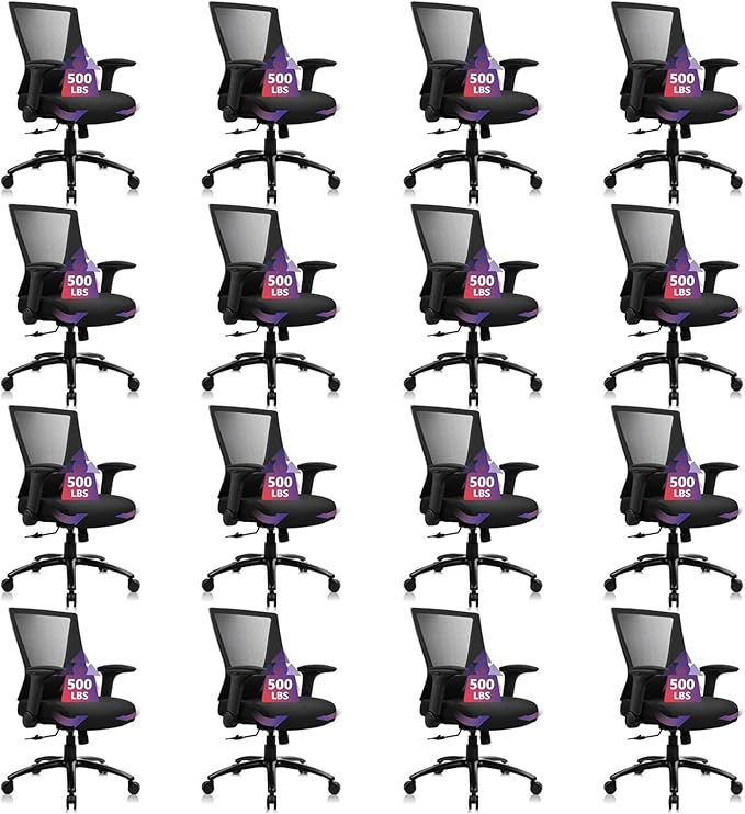 CLATINA Big and Tall Office Chair Heavy Duty Ergonomic Desk Chair 500lbs with Flip-up Arms & Wide Thick Seat Cushion Home Executive Swivel Mesh Chair for Study, Conference, Black, 16 PK