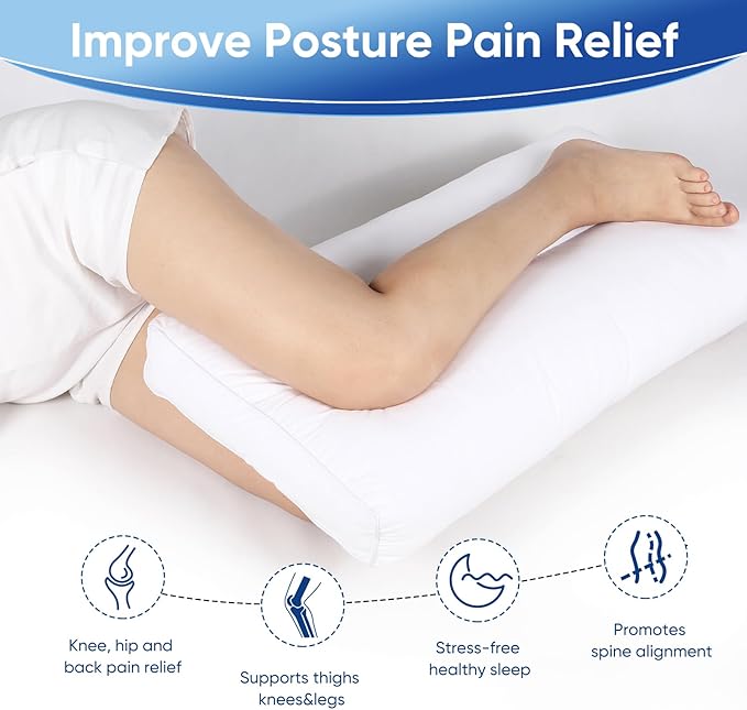 MINUPWELL Knee Pillow for Side Sleepers, 5" Leg Pillow for Side Sleeping, 100% Cotton Fabric Pillow for Between Knees While Sleeping - High Support Alternative for Relieving Leg, Back, and Knee Pain