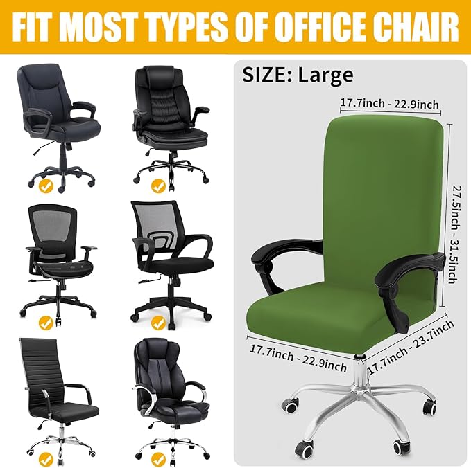 Smiry Stretch Printed Office Computer Chair Covers, Universal Desk Rotating Chair Slipcovers Removable Washable, Soft Fit Anti-Dust Spandex Protector Cover with Zipper, Olive Green
