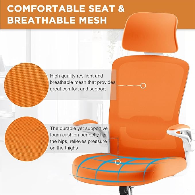 Mimoglad Office Chair, High Back Ergonomic Desk Chair with Adjustable Lumbar Support and Headrest, with flip-up Armrests for Guitar Playing, 5 Years Warranty (Modern, Sunset Glow)