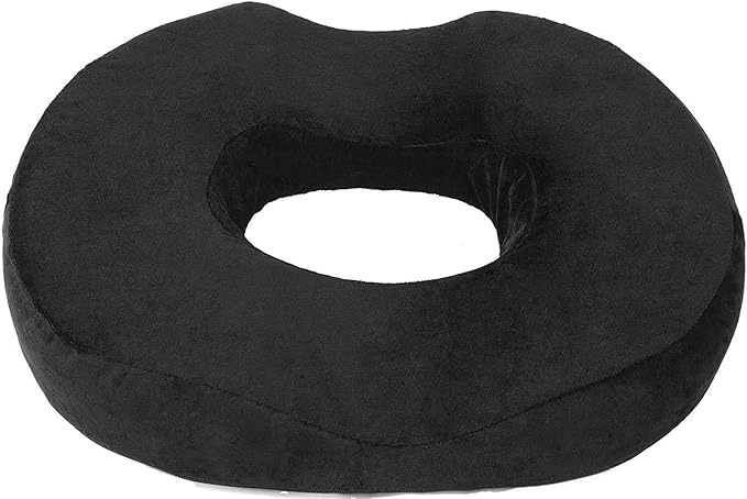 Donut Pillow Seat Cushion Orthopedic Design| Tailbone & Coccyx Memory Foam Pillow | Relieve Pain and Pressure for Hemorrhoid, Pregnancy Post Natal, Surgery, Sciatica (Black)