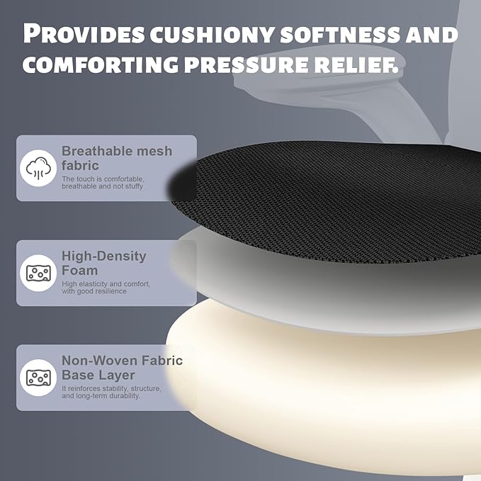 Office Computer Desk Chair - Lumbar Support and Headrest, Ergonomic Mesh Back Swivel Task Chair,Flip-Up Arms for Desk Work, 90-120° Tilt Rolling Chair for Home Office(White-Black6076)
