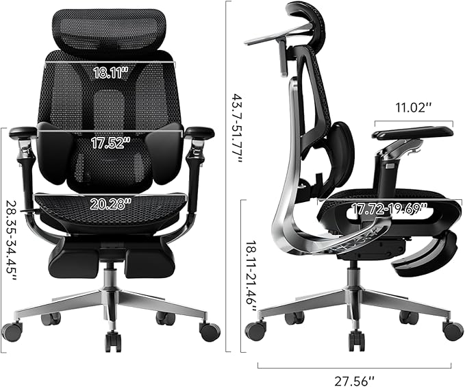Hbada E3 Pro 2026 Edition Ergonomic Office Chair, Mesh Desk Chair with 3-Zone Floating Lumbar Support, Upgraded 4D Headrest, 720° Armrests, Black with Footrest