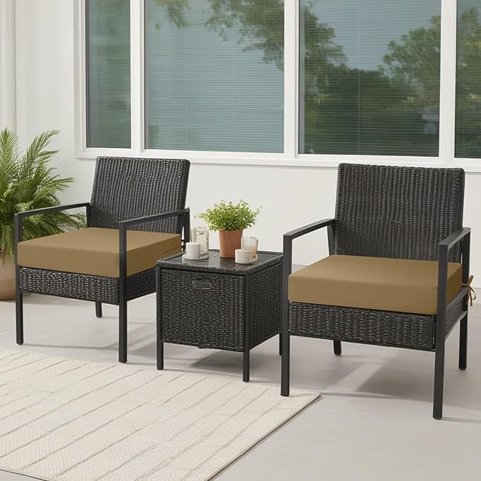 idee-home Outdoor Chair Cushions Set of 2, Waterproof Outdoor Seat Cushions for Patio Furniture, Outside Replacement Chair Pad with Ties for Lawn Deck Porch, 24 x 24