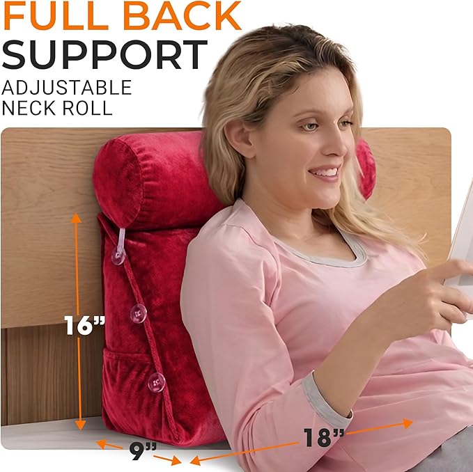 Cheer Collection Reading Wedge Pillow - Adjustable Wedge Reading Pillow with Neck Support, Hollow Fiber-Filled Backrest Pillow for Reading, Gaming, and TV Watching, Maroon