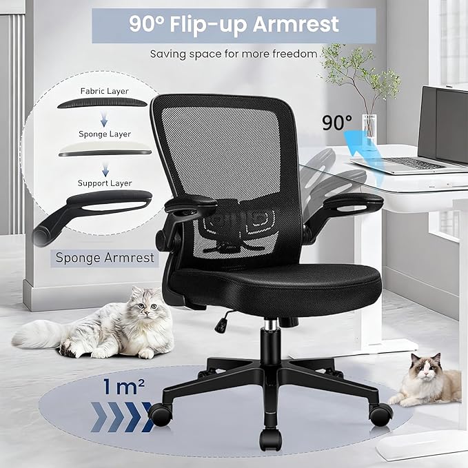 KLASIKA Desk Chairs with Wheels, Ergonomic Mesh Office Chair Adjustable Height and Swivel Lumbar Support Home Office Chair with Flip Up Armrests, Set of 14