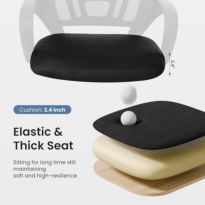 DUMOS Home Office Chair - Ergonomic Mid Back Mesh Desk Chair with Lumbar Support & Rocking Mode, Height Adjustable with Fixed Armrest, for Computer, Gaming, Meeting, 360° Swivel, Black