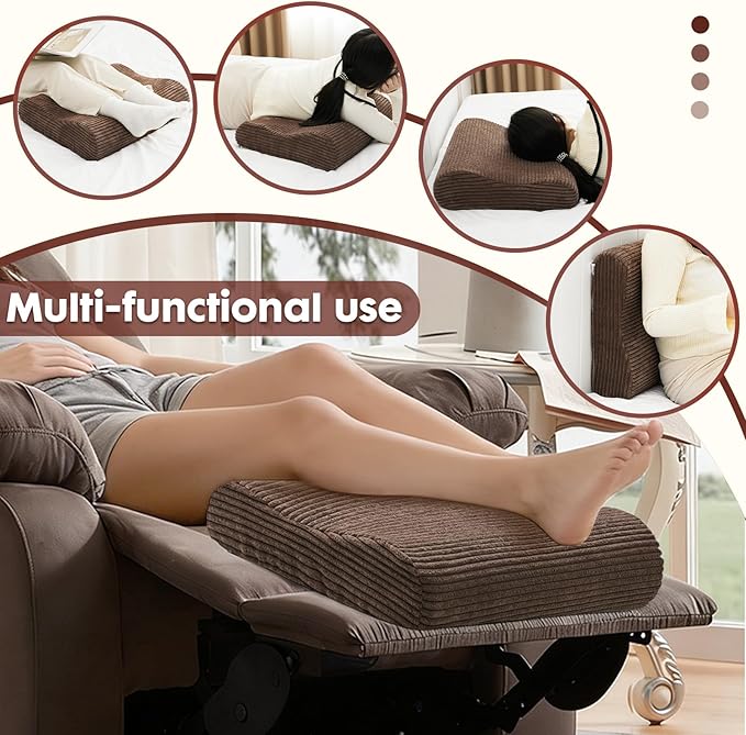 B Shape Corduroy Recliner Foot Pillow, Foam Extra Large Foot Rest Cushion with Adjustable Straps, Suitable for Bed Chair Sofa Headrest Back Lumbar Leg Support Pillow (Brown)