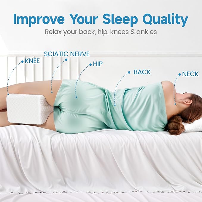SweetSlubr Memory Foam Knee Pillow for Side Sleepers, Support Leg Pillow for Side Sleeping, Smooth Spine Alignment Pillow, Cushion for Hip, Back, Sciatica, Knee, Joints Pain Relief, White, X-Large
