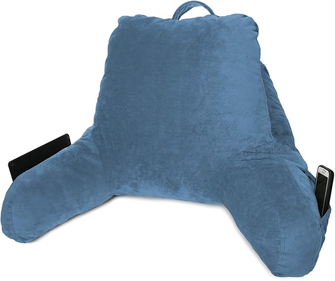 Clara Clark Reading Pillow for Kids & Teens with Shredded Memory Foam, Backrest Pillows for Reading, Watching, and Gaming, Use on Couch, Bed, Floor, Adjustable Support with Washable Cover Blue Heaven