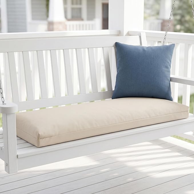 baibu 45Inch Outdoor Bench Cushion Waterproof, Bench Cushions for Outdoor Furniture, Dual-Layer Memory Foam atio Furniture Cushions, Porch Swing Seat Pad with Washable Cover & Ties, 45x16x3, Beige