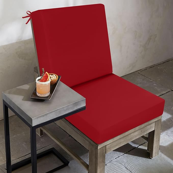 idee-home Outdoor Dining Chair Cushion, Patio Seat Cushion High Back Waterproof Seat Pads with Removable Cover, Indoor Chair Pads Deep, Red