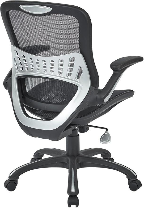 Office Star Ventilated Manager's Office Desk Chair with Breathable Mesh Seat and Back, Black Base, Black
