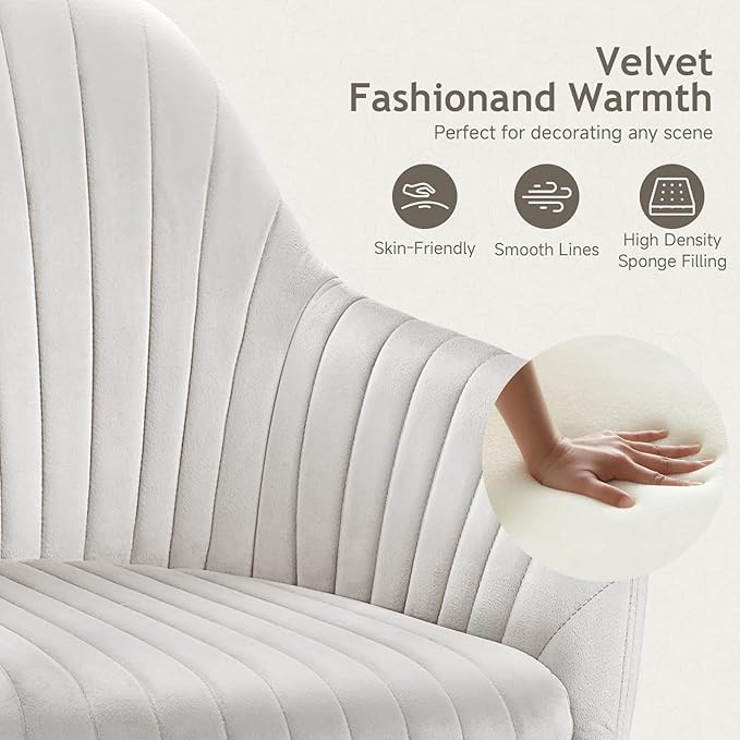 Warmiehomy Office Chair, Velvet Desk Chair for Home Office, Girls' Vanity Chair with Arm Rest for Bedroom Dressing Room, Pure White
