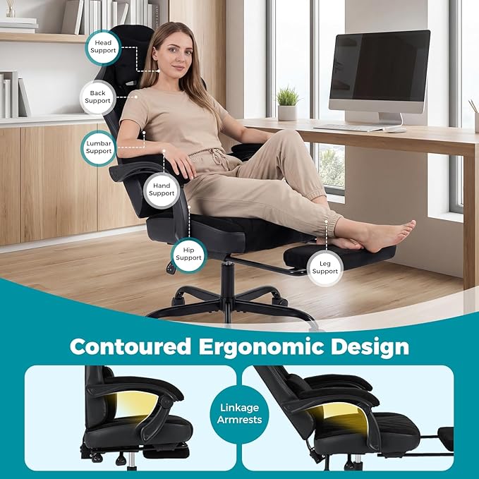 Goplus Gaming Chair, Ergonomic Office Chair with Foot Rest, Lumbar Support, Linkage Armrests, Detachable Headrest, 360°Swivel Computer Desk Chair w/Adjustable Backrest & Height, 330 lbs Capacity