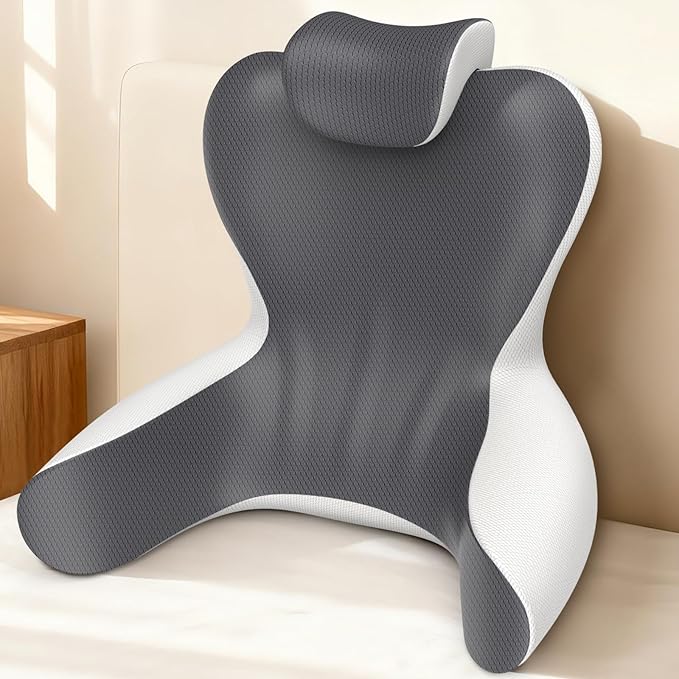 Reading Pillow for Sitting in Bed, 22”H Back Pillow for Sitting Up,Lumbar Rest & Neck Support Bed Pillows,Backrest Bed Chair with Arms for Reclining,Gaming,Resting,Watching TV in Couch or Floor
