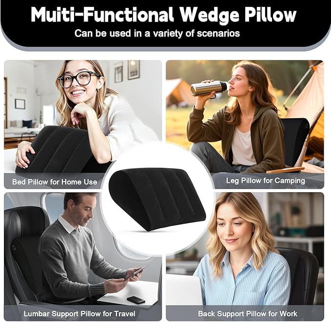 Inflatable Wedge Pillow for Traveling & Sleeping– Portable Bed Wedge Cushion With Silk Eye Mask for Leg Elevation,Back Support & Relaxation,Compact Lumbar Pillow for Camping, Home Use& Outdoor Trip
