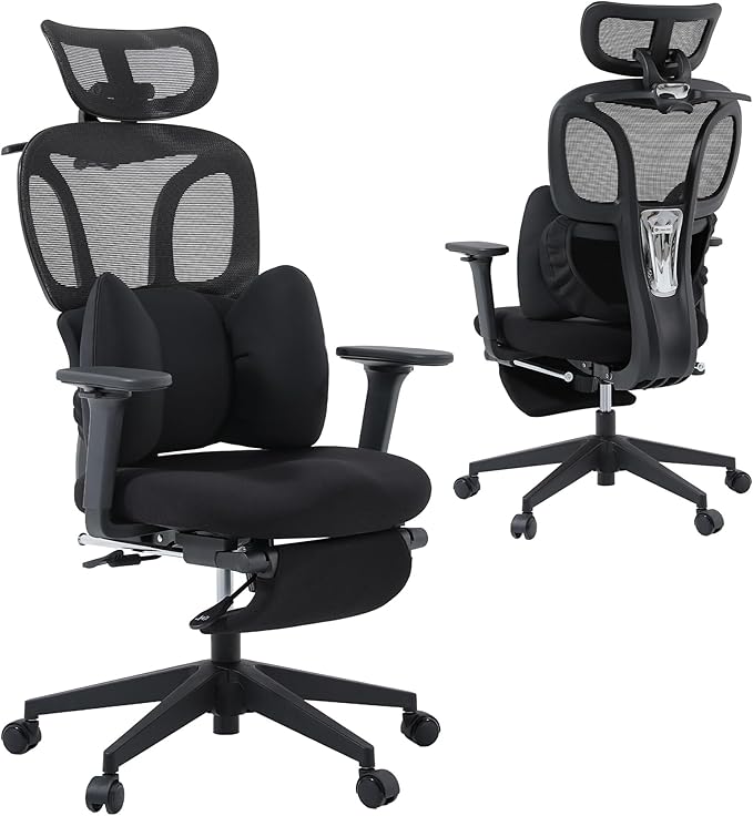 CabLady S1 Petite Ergonomic Home Desk Chair with Footrest and Headrest, High Back Fixed Lumbar Support with Detachable Pillow, Reclining Cute Office Chair for Women & Girls, 300 LBS Capacity