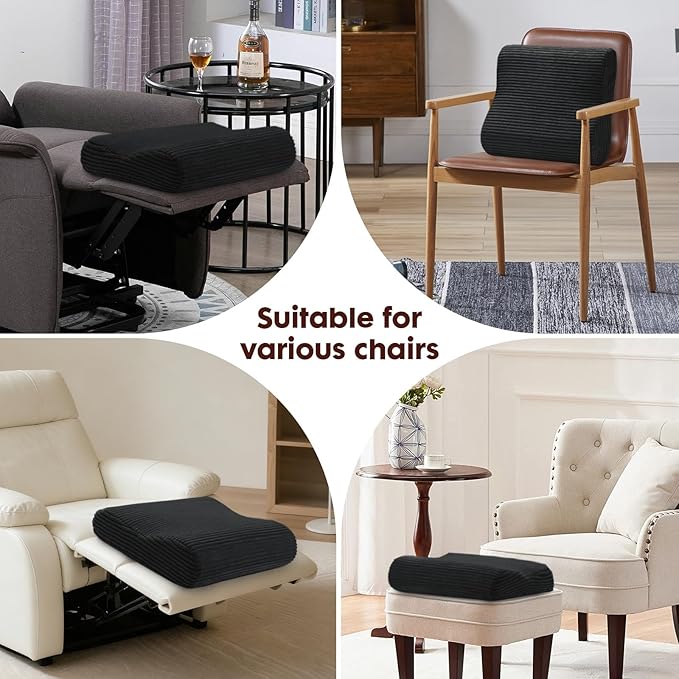 B Shape Corduroy Recliner Foot Pillow, Foam Extra Large Foot Rest Cushion with Adjustable Straps, Suitable for Bed Chair Sofa Headrest Back Lumbar Leg Support Pillow (Black)
